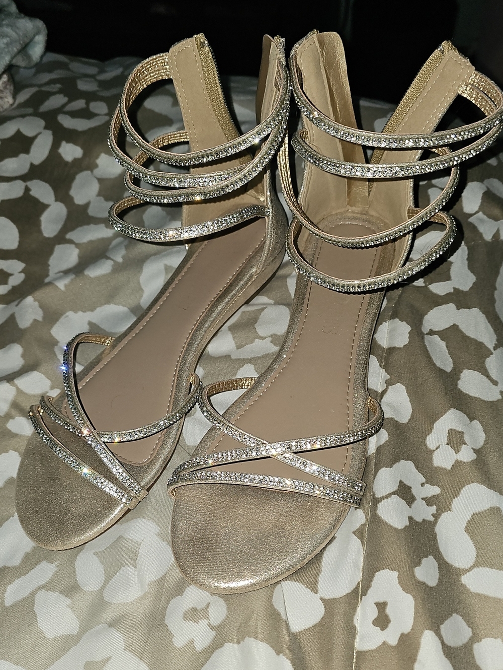 Dream Pairs Champagne Rhinestone Strappy Ankle-Wrap Heels